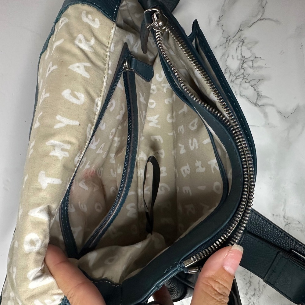 Aimee Kestenberg Bandit Crossbody Bag Women Teal Blue Pebbled Leather Zip - Picture 7 of 9